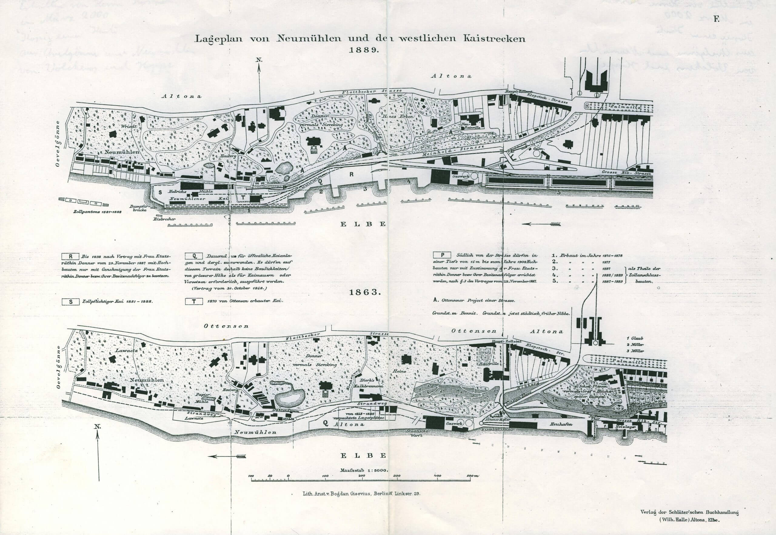 Lageplan von Neumühlen und den westlichen Kaistrecken 1889